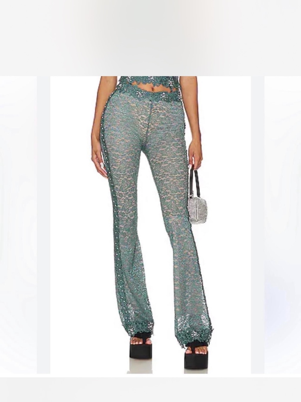 Lace Flared Sheer Pants in Teal by Boys Lie